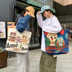 Best factory ethnic style student shopping bag Recycled women embroidered logo shoulder canvas tote bag