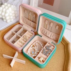 KBW592 Hot Fashion Portable Jewelry Box Ring Earring Organizer PU Zipper Flip Cover Travel Jewelry Box Customized