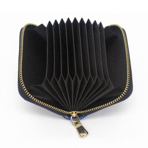 Women PU Leather Accordion Card Holder Small Zipper Printed Leather Wallet