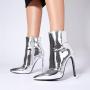 Banquet Botas Ladies Mirror Leather Boots Plus Size Pointy Toe Stiletto Heel Sexy Short Boots Women Metallic Ankle Boots 2022