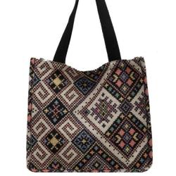 Canvas Large Capacity Tote Bag Women'S New Fashion Ethnic Style Carrying Mommy Bag Student Class Shoulder Bag