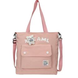 ZR464 Women's Bag Canvas Solid Color Stitching Fashion Working Comfortable Portable One Shoulder Female Girl Bag Shopping Bag