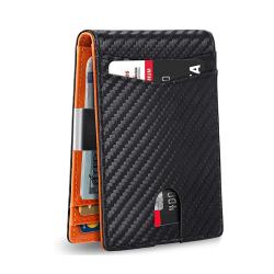 Hot sales RFID money clip wallets carbon fiber leather slim wallet money clip for men