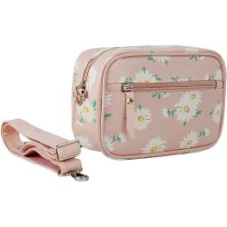 Gelory Wholesale Promotional Custom Logo Little Daisy Zipper PU Leather Makeup Bag Cosmetic Bags