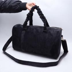 Keymay Custom Fashion Women High Quality Winter Velvet Terry Travel Bag Shoulder Weekender Gym Tote Ruffle Duffel Bag