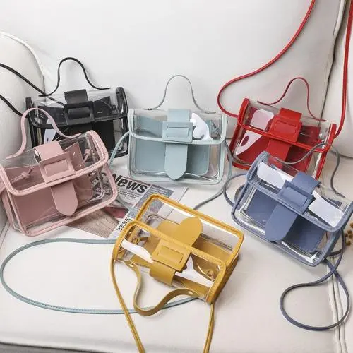 New Fashion Transparent Two Pieces Set Bag Custom Light Weight Girl Small Square Bag Wholesale Pvc Mobile Phone Bag