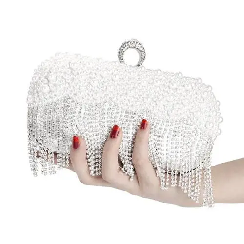 Women purse Luxury Glitter Pearl Beaded Evening Bag Tassel Clutch Cosmetic Bag Jewelry handBag 2024