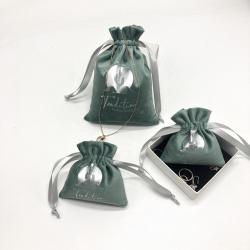 Reusable Custom Logo Printed Velvet Fabric Jewelry Pouches Small Drawstring Gift Storage Packaging Cosmetic Dust Velvet Bag