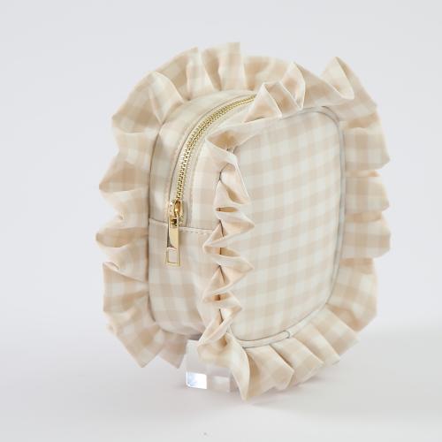 Fashion Designer Personalized Adorable Luxury Cosmetic Bag Ruffle Small Make Up Bags Gingham Plaid Cosmetic Pouches