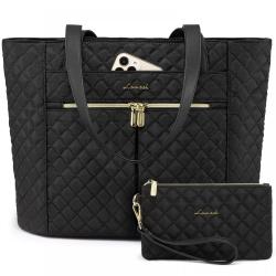 LOVEVOOK 2pc Fashion Quilted Work Laptop Tote Bag Stylish Travel business College handbag set Briefcase 15.6 in Women Laptop Bag