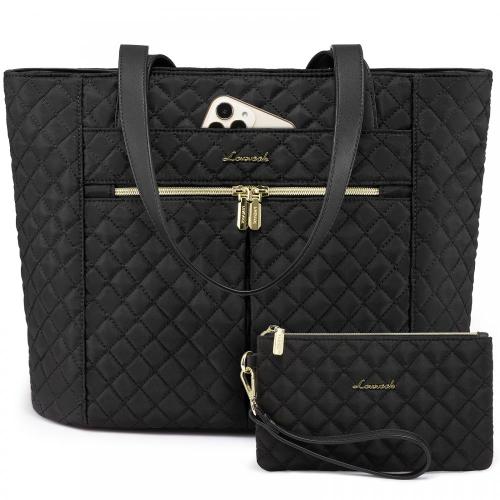LOVEVOOK 2pc Fashion Quilted Work Laptop Tote Bag Stylish Travel business College handbag set Briefcase 15.6 in Women Laptop Bag