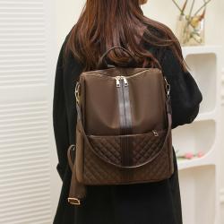 2024 New Korean Trend Oxford Cloth Women's Backpack Nylon Checkered Stitching Fashion Shoulder Bag Backpack