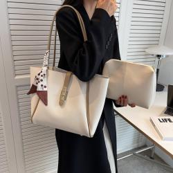 Bolsos Para Mujeres Large Capacity Handbag Simple Silk Scarf Single Shoulder Bag Wholesale Pu Pure Color Tote Bag