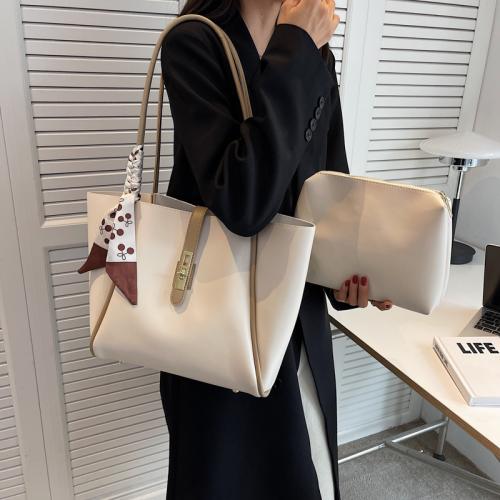 Bolsos Para Mujeres Large Capacity Handbag Simple Silk Scarf Single Shoulder Bag Wholesale Pu Pure Color Tote Bag