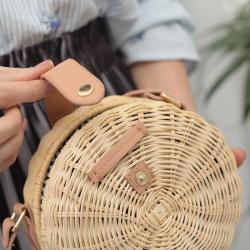 OEM Sac A Main En Rotin Bolsos De Paja Natural Handmade Round Women Rattan Summer Beach Woven Tote Shoulder Bags Bali Indonesia