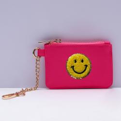 Keymay RTS Stock 8 Colors Personalized Gift Chenille Patches Nylon Card Holder Mini Keychain Wallet Women Coin Purse Key Chain