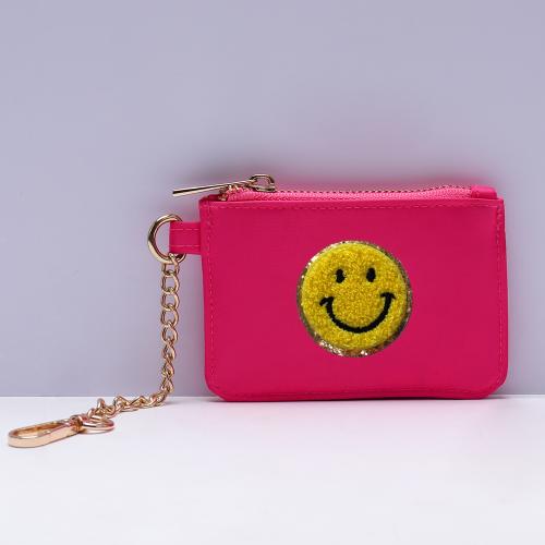 Keymay RTS Stock 8 Colors Personalized Gift Chenille Patches Nylon Card Holder Mini Keychain Wallet Women Coin Purse Key Chain