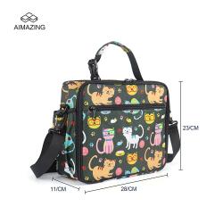 Waterproof Cooler Lunch Bag For Kids Easy Clean Outdoor Cooler Bag Cat Pattern Picnic Hand Bag