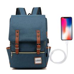 Custom Slim Business Backpack Multi Functional Vintage Canvas Flap Backpack Buckle Decor Laptop Daypack