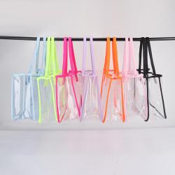 Keymay New Products U shape Women Transparent Beach Bag Custom Clear Stadium Tote Bag PVC Grocery Plastic Shopping Bag