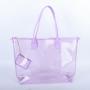 Keymay New Style Custom Logo Pvc Shoulder Shopping Bag Women Travel Beach Bag Purple Clear Tote Bag Transparent Pvc