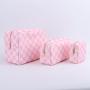 Customized Logo Design Embroidery Pink Makeup Bags Waterproof Nylon Zipper Pouch Letter Sewn On Checkered Printed Cosmetic Bag