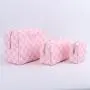 Customized Logo Design Embroidery Pink Makeup Bags Waterproof Nylon Zipper Pouch Letter Sewn On Checkered Printed Cosmetic Bag