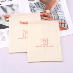 Recyclable Screen Printing Eco-friendly Cotton Linen Dust Bag For Handbag Hat Customized Drawstring Muslin Clothes Shoe Pouch