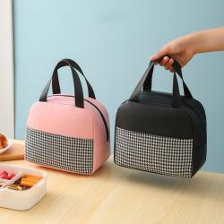Factory Wholesale Portable Durable Pu Houndstooth Printing Insulation Lunch Bag Waterproof Tote Cooler Box For School And Office