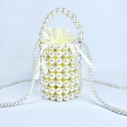 Custom Handmade Women Mini Pearl Bead Drawstring Bucket Bag with pocket