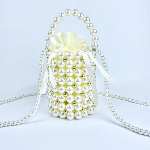 Custom Handmade Women Mini Pearl Bead Drawstring Bucket Bag with pocket