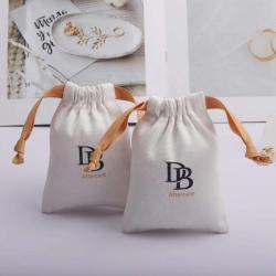 Custom Logo Printing Brush Canvas Earring Necklace Storage Bag Drawstring Luxury Soft Cotton Jewelry Pouch