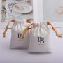 Custom Logo Printing Brush Canvas Earring Necklace Storage Bag Drawstring Luxury Soft Cotton Jewelry Pouch
