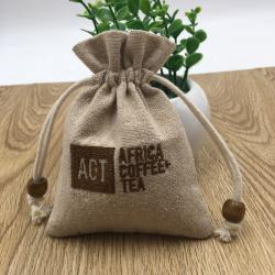 Embroidery Logo Jute Drawstring Bag For Coffee Tea