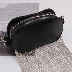 Artificial Leather Zipper Handbag Ladies Bolsos Oval Chain Mobile Phone Bag Pure Color Tassel Cross Body Bag