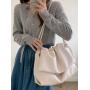 New autumn and winter soft leather drawstring pleated bag versatile solid color shoulder bag with large capacity underarm bag