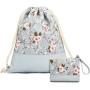 Gelory Factory Wholesale Fashion Floral Drawstring Bag Gym Bag Vegan Leather Sport Backpack Bag