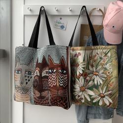 Large Capacity Cartoon Printed Canvas Mommy Tote Bag Cute Shoulder Student Bag Portable Design
