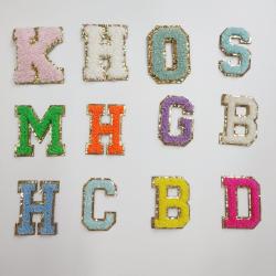Glitter Chenille 26 Alphabets Self Adhesive Patches 11 Colors Glue Backing Letter Patches for Clothing Hat DIY Letter Patches