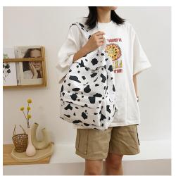 OEM909 Ladies Cow Print Bag Small Cute Canvas Leisure Backpack Casual School Bags for Girls College Women Shoulder Bag