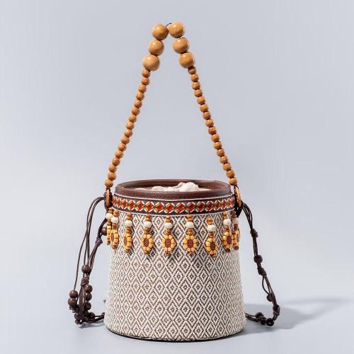 New Arrival Niche Bucket Bags Women Handbags Purse Ladies Casual Shoulder Straw Beach Bag Small Handbags Wooden Bead For Holiday