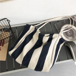Wholesale Casual Large Capacity Striped Canvas Shoulder Bag Lazy Style Portable Ladies Literary Canvas Handbag