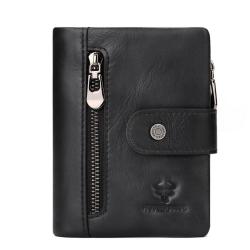 CST-001 New High Quality Vintage Genuine Leather RFID Men Wallet Buckle Pocket Zipper Purse Business ID Credit Card Holders