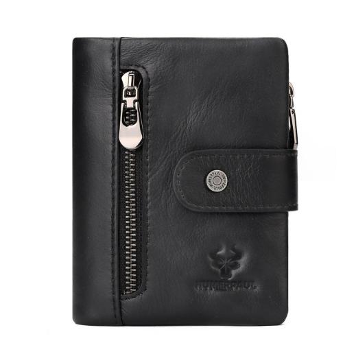 CST-001 New High Quality Vintage Genuine Leather RFID Men Wallet Buckle Pocket Zipper Purse Business ID Credit Card Holders