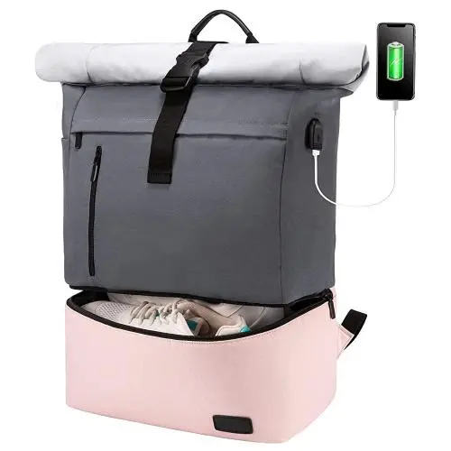 LOVEVOOK factory women's rolltop school bags outdoor man travel sports rucksack fashion gym laptop backpack with cooler pocket