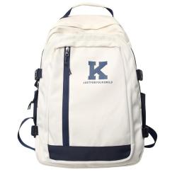 HR068 Simple Letter College Student Backpack Nylon Zipper Contrasting Colors Bag New Trend Waterproof Outdoor Leisure School Bag