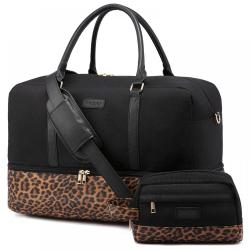 Realer Custom Fashion Women PU Duffel Canvas Bag with Shoe Compartment Toiletry Flight Approved Luggage Duffle Travel Bags