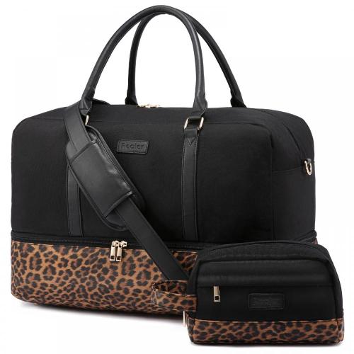 Realer Custom Fashion Women PU Duffel Canvas Bag with Shoe Compartment Toiletry Flight Approved Luggage Duffle Travel Bags