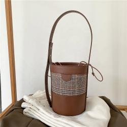 New Style Design Stitching Canvas PU Leather Handbag Retro Hand Bags Ladies Luxury Shoulder Bucket Bag