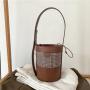 New Style Design Stitching Canvas PU Leather Handbag Retro Hand Bags Ladies Luxury Shoulder Bucket Bag